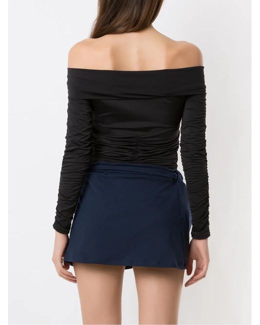 Amir Slama Black Ruched Long-Sleeves Bodysuit