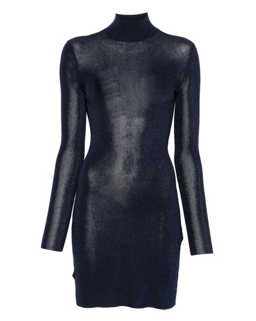 Self-Portrait Mini-Jurk Met Hoge Hals En Glitters in het Blue