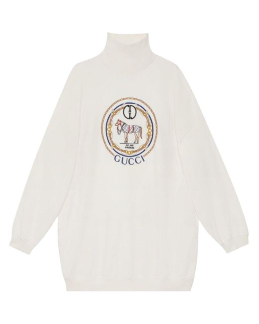 Gucci White Equestrian-motif Embroidered Jersey Sweatshirt