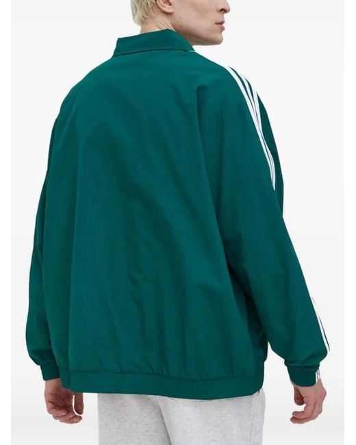 Adidas Green Three-Stripe Zip-Up Jacket for men