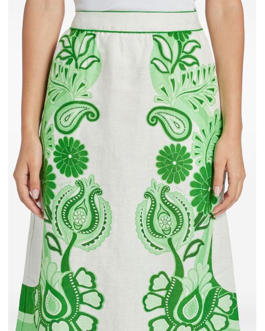 Farm Rio Green Scalloped-print Midi-skirt