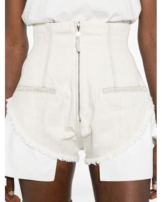 Rick Owens White Dirt Cutoffs Zip-Fastening Frayed Shorts