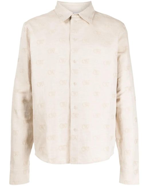Off-White c/o Virgil Abloh White Logo-Jacquard Cotton-Linen Shirt for men
