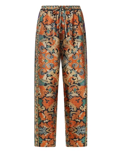 Pierre Louis Mascia Orange Pantalon En Soie À Imprimé Tapisserie
