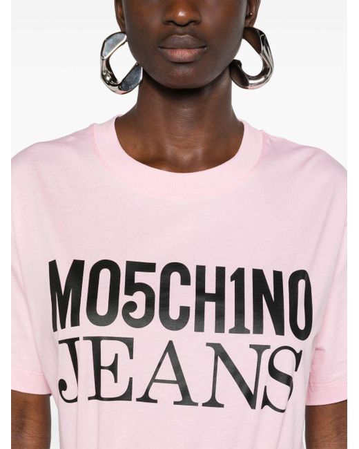Moschino Jeans Pink Logo-print Cotton T-shirt