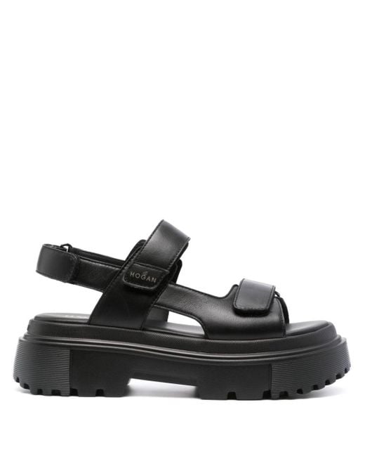 Hogan Black H644 Platform Leather Sandals