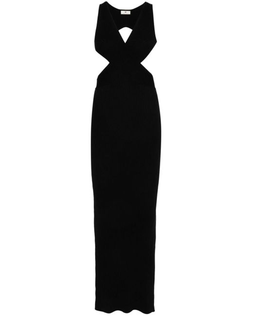 Elisabetta Franchi Black Ribbed Maxi Dress