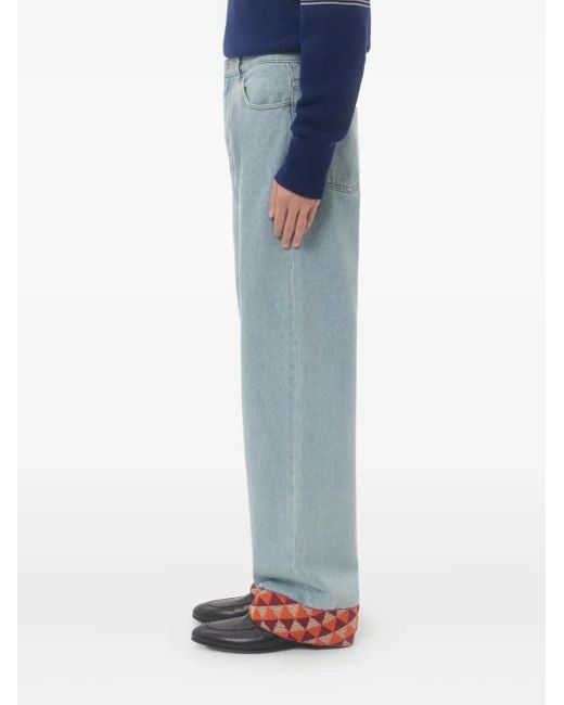 Valentino Garavani Blue Denim Pants With Jacquard Hem for men