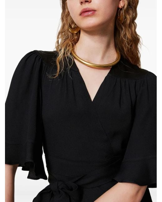 Twinset Black Ruffle-Detail Wrap Top