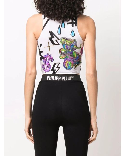 Philipp Plein Blue Tattoo Monogram Cropped Top