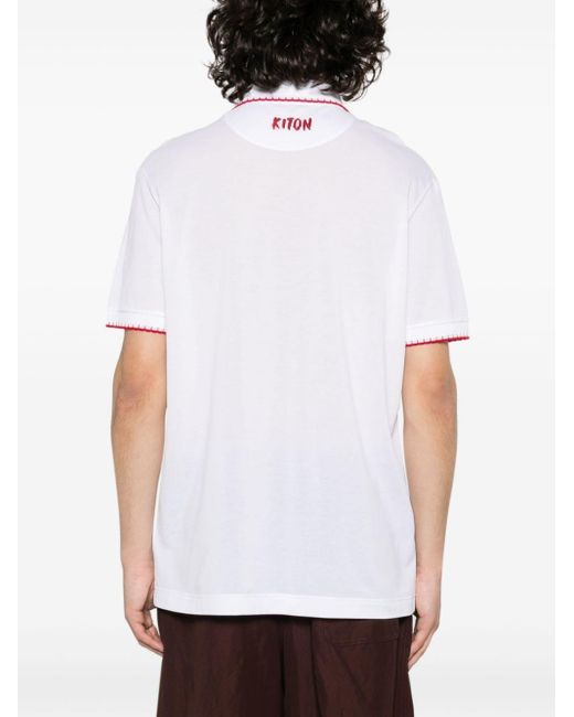 Kiton White Contrasting-trim Cotton Polo Shirt for men