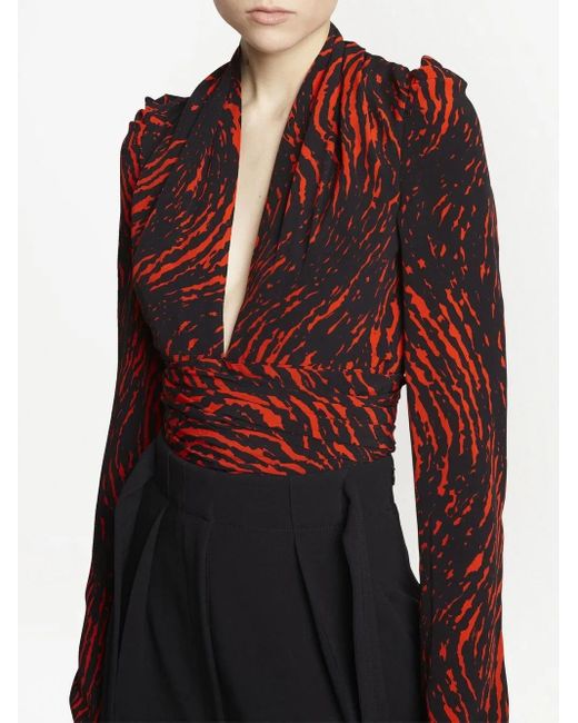 Proenza Schouler Red Abstract-Print V-Neck Top