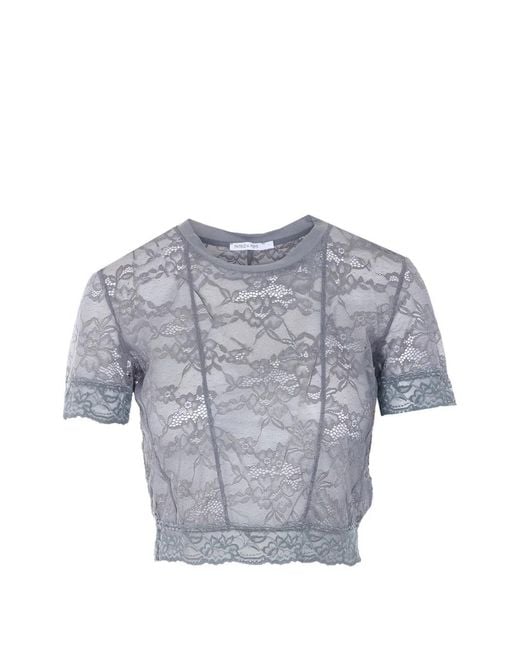 Patrizia Pepe Gray Lace-Embroidered T-Shirt