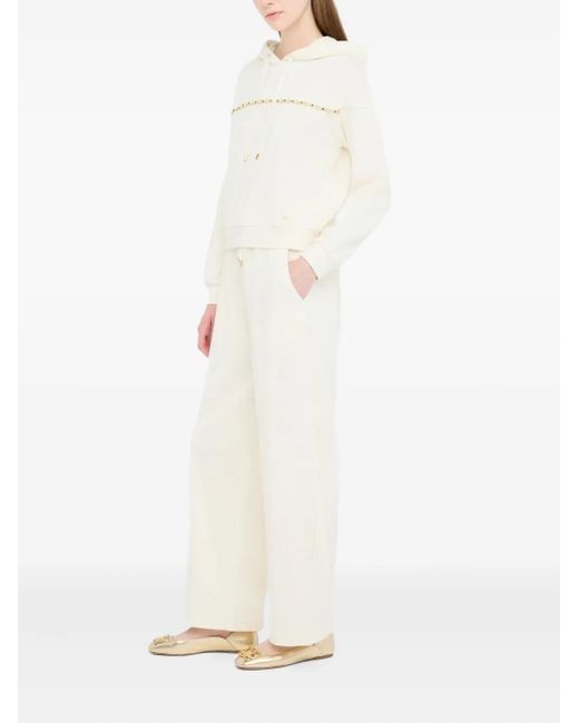 Liu Jo Natural Rhinestone-Embellished Drawstring Sweatshirt