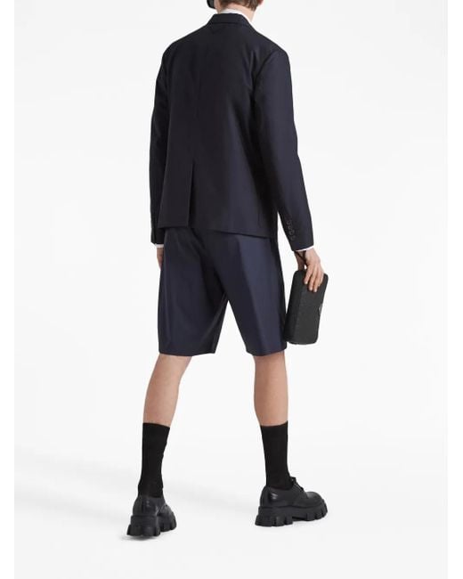 Prada Blue Logo-Patch Single-Breasted Blazer for men