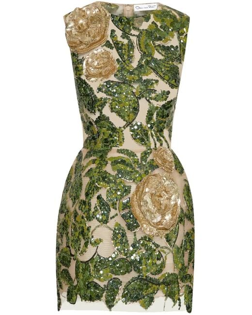 Oscar de la Renta English Rose Embroidery Dress in Green | Lyst Oscar de la Renta English Rose Embroidery Dress in Green | Lyst