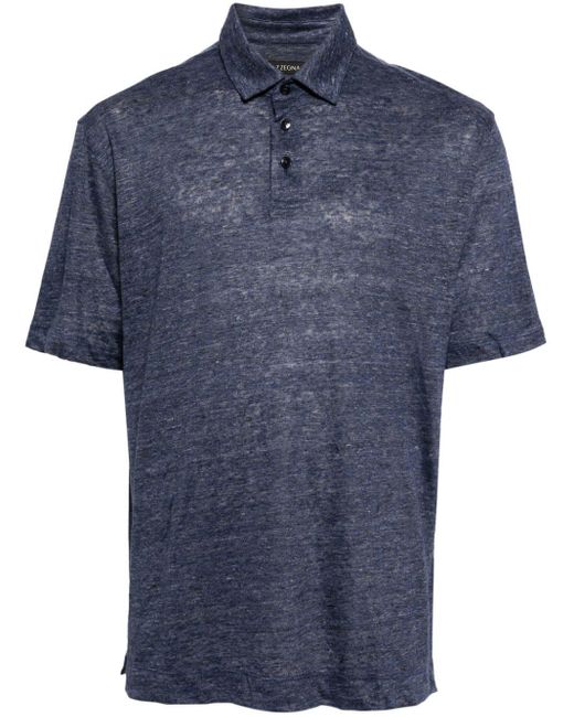 Zegna Blue Short-sleeve Linen Polo Shirt for men