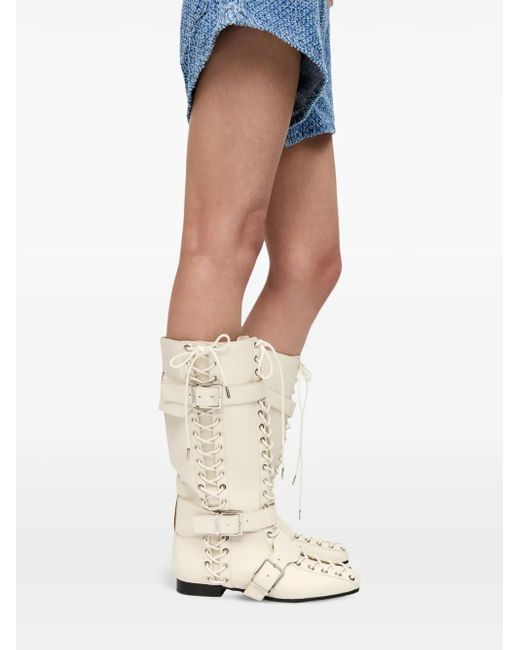 Ganni White Lace-Up Boots