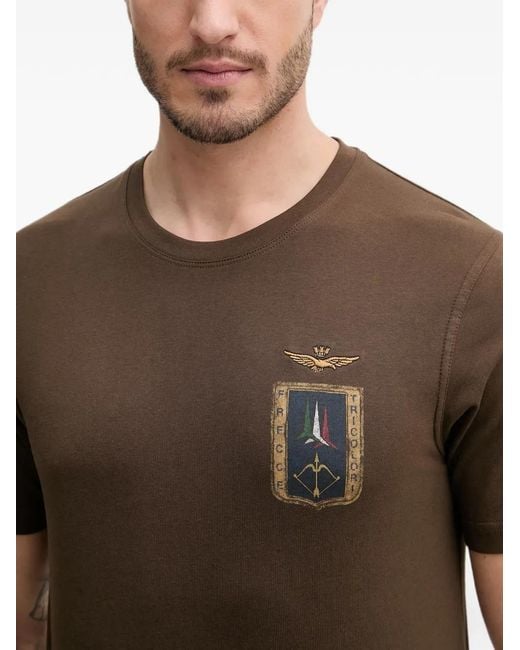 Aeronautica Militare Brown Embroidered-Logo Patch-Detail T-Shirt for men