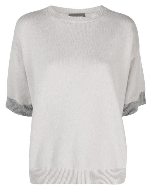 Lorena Antoniazzi White Contrasting-Border Crew-Neck Top