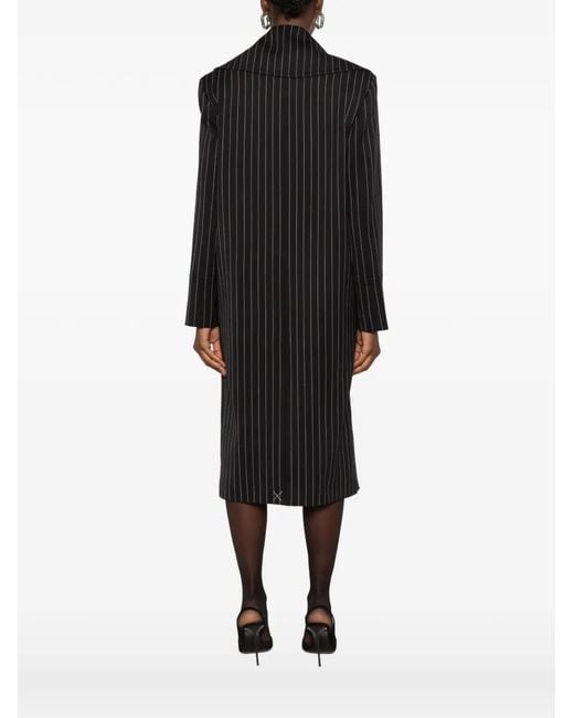 Dondup Black Pinstripe-Pattern Double-Breasted Coat