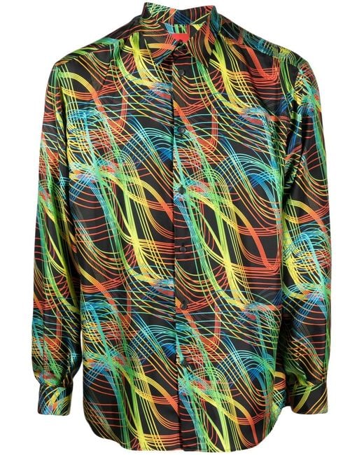 Ferrari Green Abstract-Pattern Silk Shirt for men