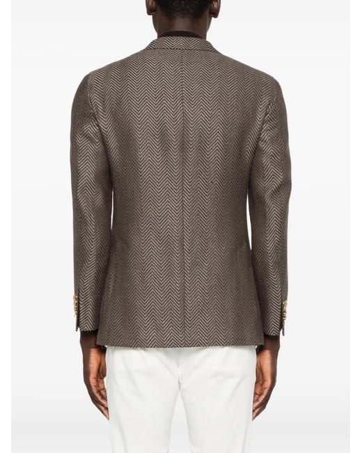 Gabriele Pasini Brown Herringbone Button Blazer for men