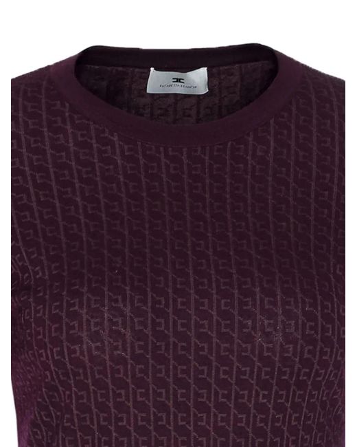Elisabetta Franchi Top Met Jacquard-Patroon En Lange Mouwen in het Purple