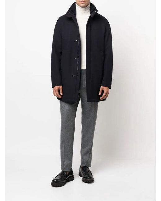 Herno Blue Single-Breasted Fitted Coat for men