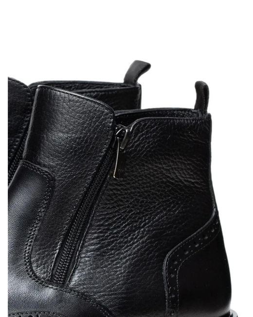 Poche Paris Black Brogue-Detail Ankle Boots for men