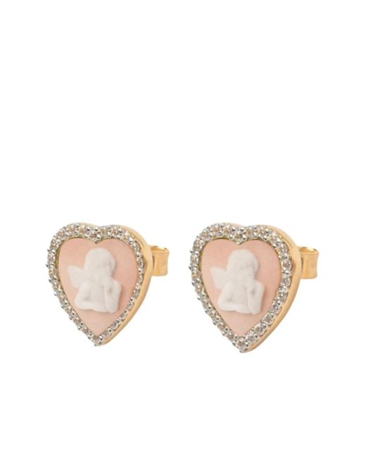 Cameo & Beyond Pink Sparkling Cherub Stud Earrings