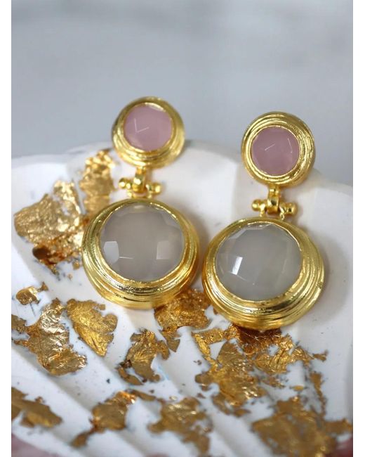 Ottoman Hands Metallic Lilis Rose Quartz Drop Earrings