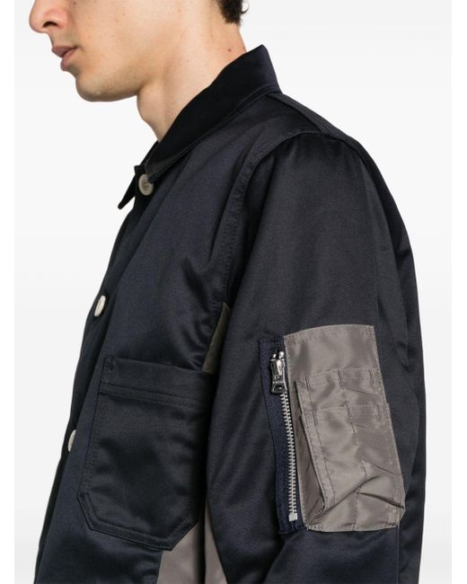 Sacai Black Spread-collar Panelled Shirt Jacket for men