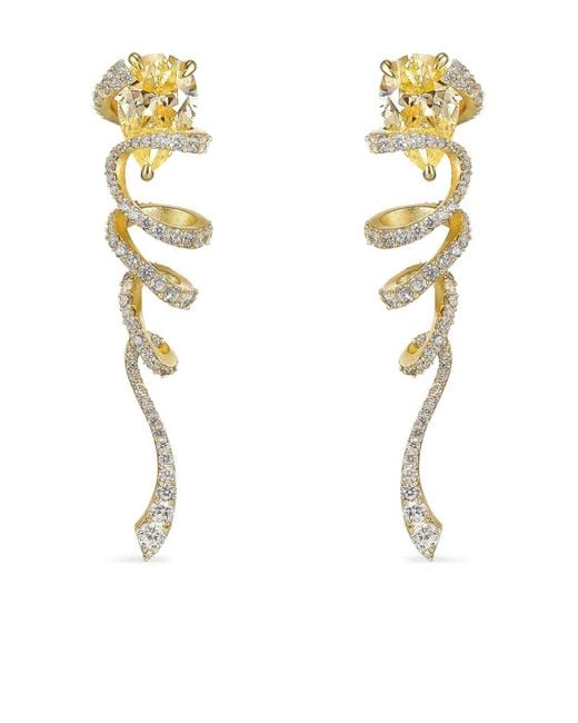 Anabela Chan White 18Kt Vermeil Ribbon Twirl Diamond Earrings