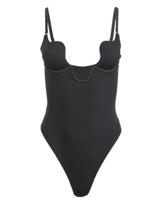 Fleur du Mal Black Le Stretch Micro Seduce U-Plunge Bodysuit