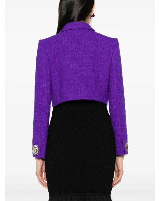 Moschino Purple Crystal-Embellished Wool-Blend Cropped Jacket