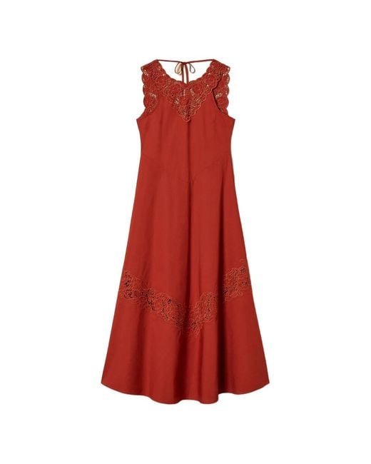 Twinset Red Broderie-Anglaise Long Dress