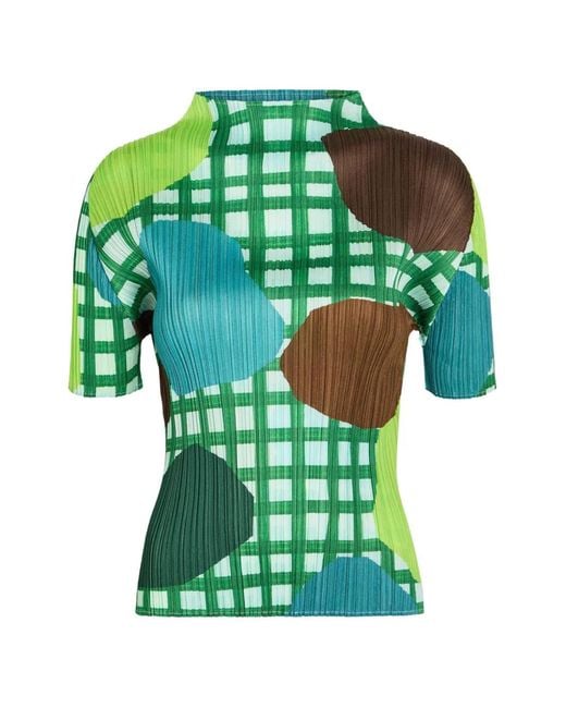 Issey Miyake Green T-Shirt Plissé À Carreaux