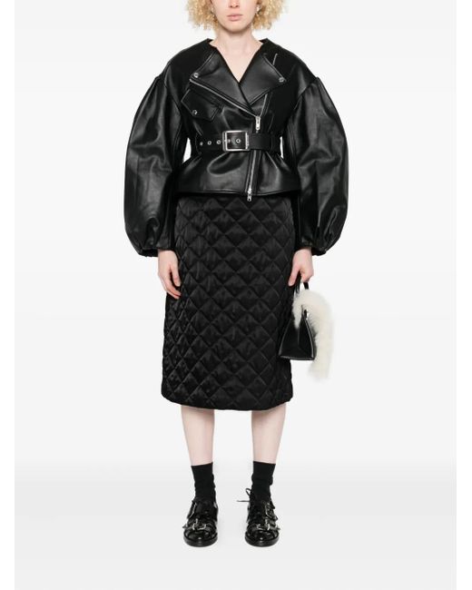 Simone Rocha Black Belted Puff-Sleeve Leather Jacket