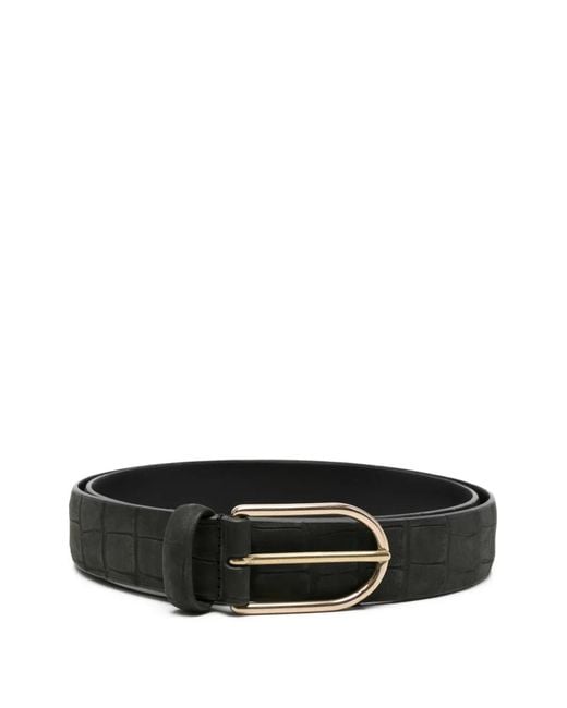 Dell'Oglio Black Rounded-Buckle Leather Belt for men