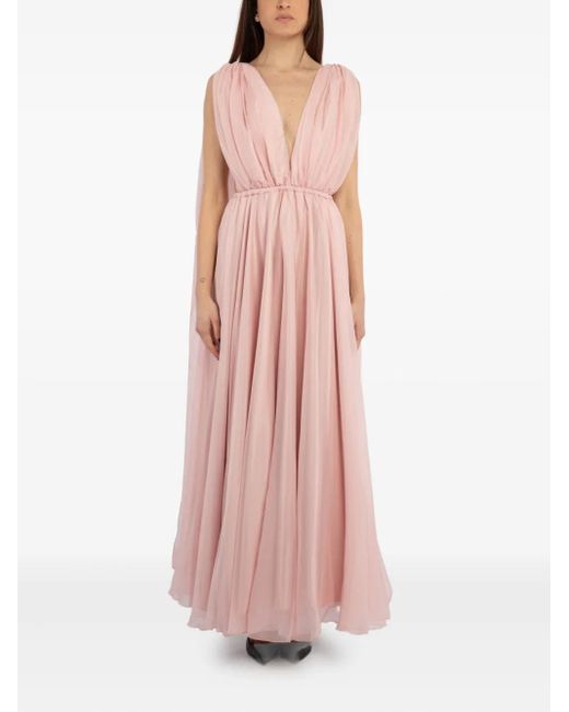 ACTUALEE Pink Draped V-Neck Maxi Dress