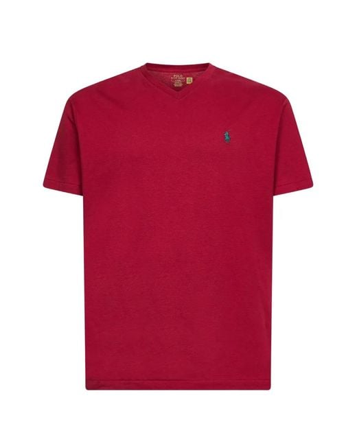 Polo Ralph Lauren Red Ribbed V-Neck T-Shirt for men