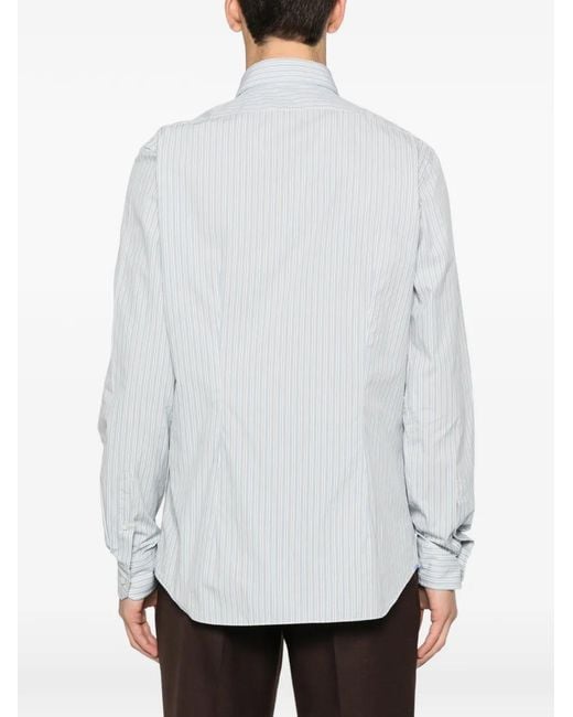 Dell'Oglio White Striped Buttoned Shirt for men
