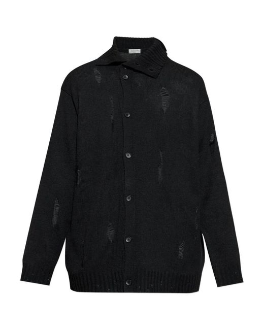 Yohji Yamamoto Black Distressed Buttoned Cardigan for men