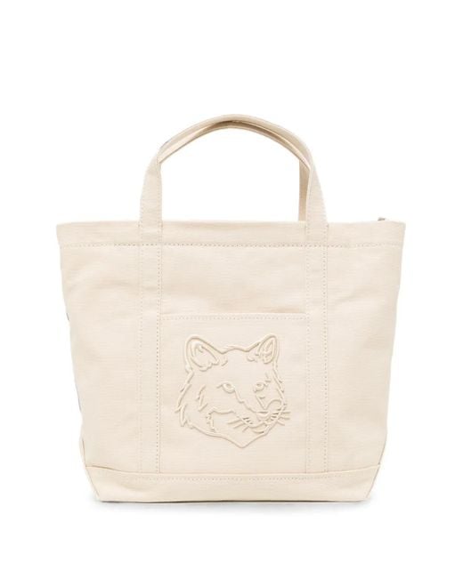 Maison Kitsuné Natural Small Fox Head Tote Bag