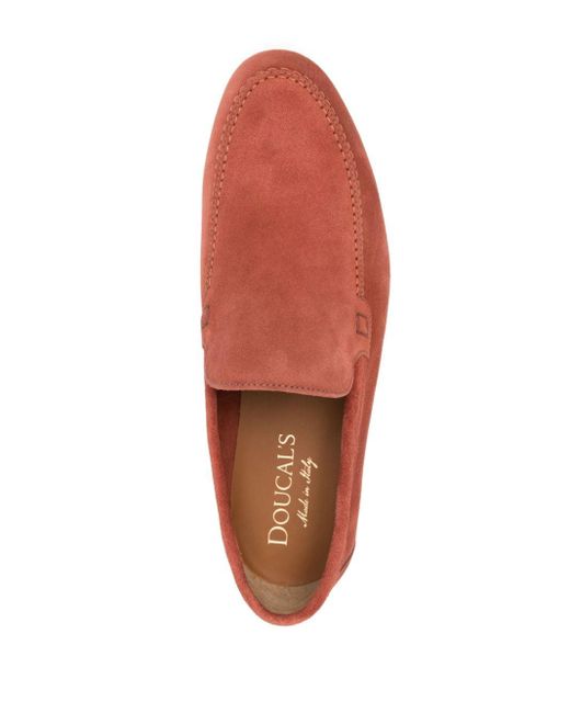 Doucal's Red Almond Suede Loafers for men