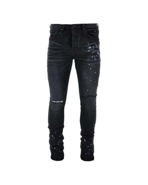 Purple Brand Blue P001 Paint-Splatter Distressed Jeans for men