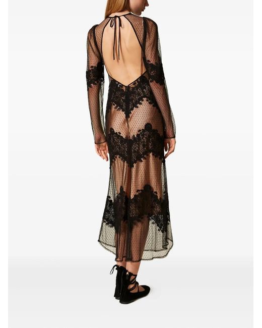 Twinset Black Lace-Detail Tulle Dress