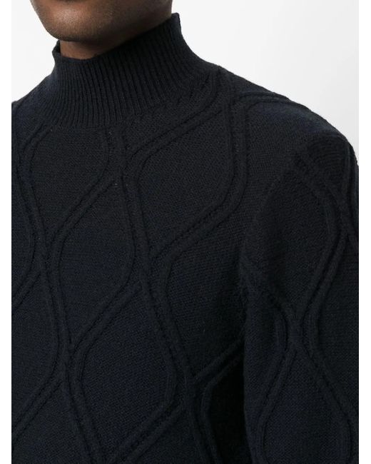 Corneliani Black Cable-Knit Turtleneck Jumper for men