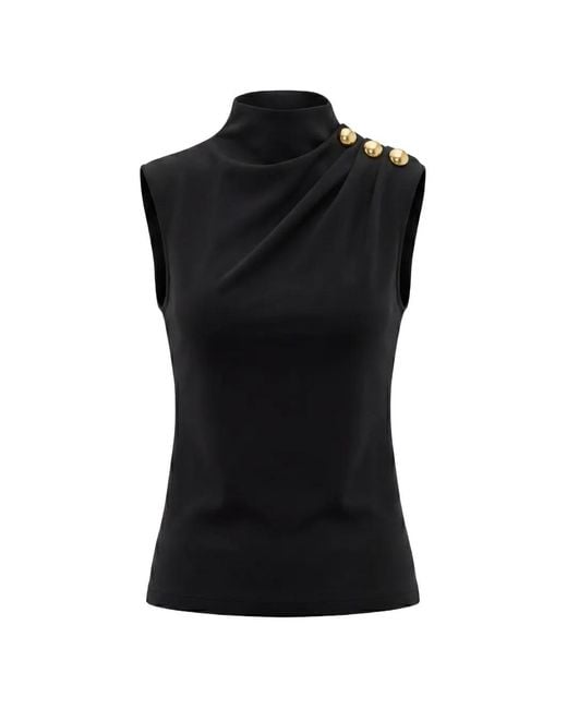 Saiid Kobeisy Black Draped Button-Embellished Top
